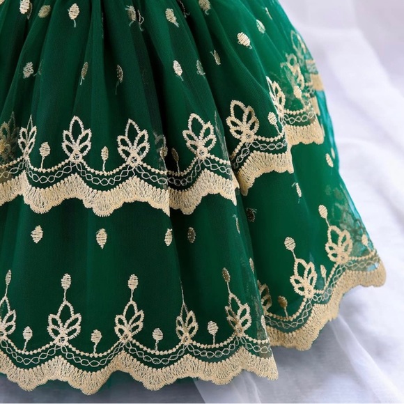 🤩 NEW ITEM! Green and Gold Toddler Girl Christmas dress - Picture 4 of 7
